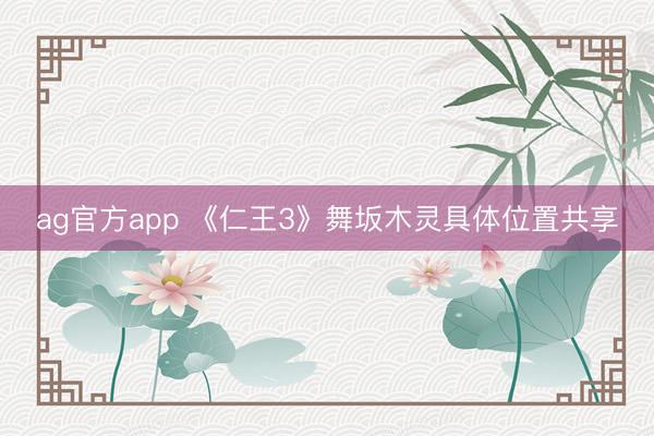 ag官方app 《仁王3》舞坂木灵具体位置共享